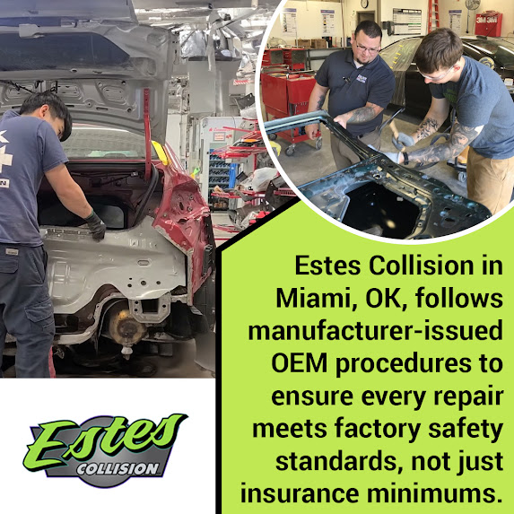 technicians performing OEM certified collision repair following manufacturer procedures in Miami Oklahoma