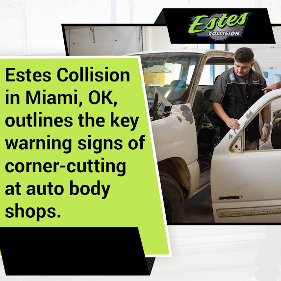 technician inspecting poor quality auto body repair and panel damage on vehicle in Miami Oklahoma