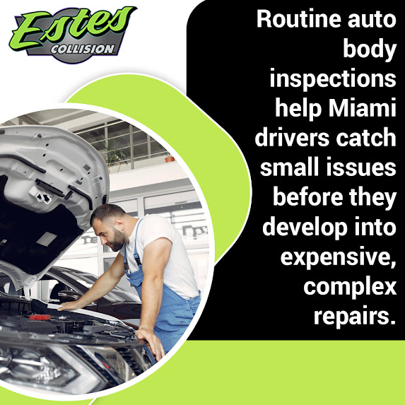 Graphic from Estes Collision highlighting how routine auto body inspections catch minor issues early.