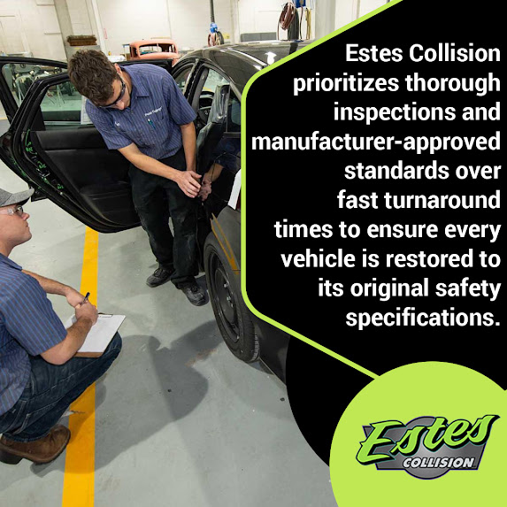 Graphic from Estes Collision highlighting thorough inspections and manufacturer-approved safety standards.
