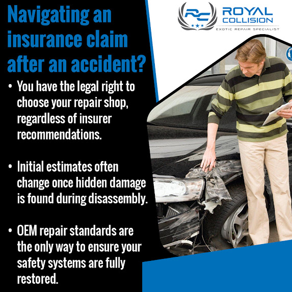 Vehicle owner reviewing collision damage with a repair estimate at Royal Collision after an accident