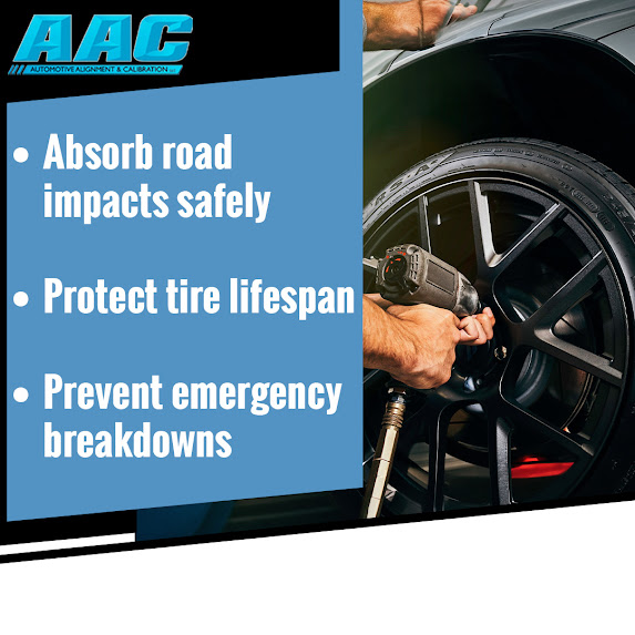 Infographic from AAC listing benefits of professional alignments, showing a technician servicing a tire.