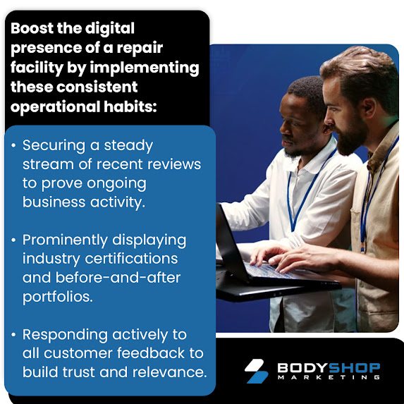 BodyShop Marketing digital presence strategy for repair facilities using reviews, certifications, and customer feedback