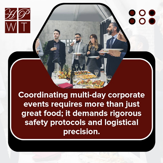 Corporate guests enjoying catered food at a multi-day business event in Utah by Have Party Will Travel, highlighting professional event catering, service coordination, and guest dining experience.