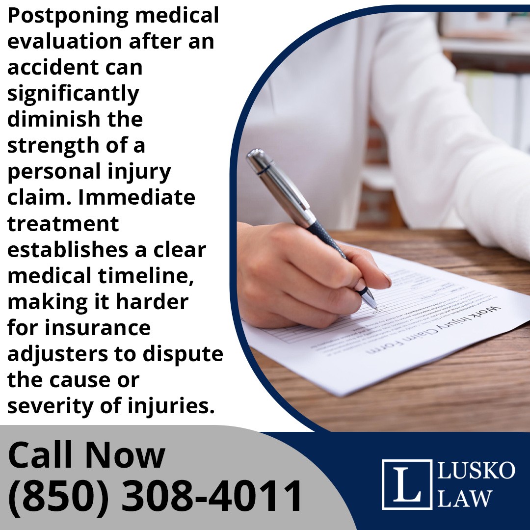 Graphic from Lusko Law explaining why immediate medical evaluations strengthen a personal injury claim.