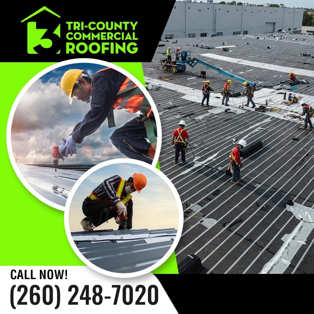 Tri-County Commercial Roofing crew working on commercial roof